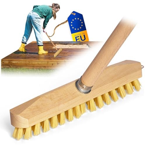 Novaliv Cepillo y mango de madera con cerdas limpiador con rosca cepillo de limpieza PPN cepillo de suelo para limpieza de balcón terraza jardín interior y exterior cepillo para raíces con mango