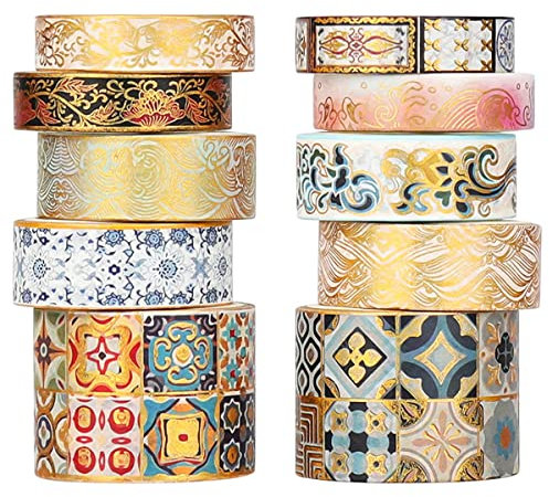 FUTAIKANG Klebeband Set mit 12 Rollen, Van Gogh Starry Night Dekorative Grüne Blätter Floral Blau Gelb Washi Masking Tape Sets für Basteln, Kinder, Sammelalbum, Bullet Journal, DIY, Geschenkverpackung