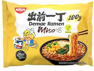 NISSIN Demae Ramen – Miso, Einzelpack, Instant-Nudeln japanischer Art, mit Miso-Geschmack und asiatischen Gewürzen, vegan, schnell und einfach zubereitet, asiatisches Essen (1 x 100 g)