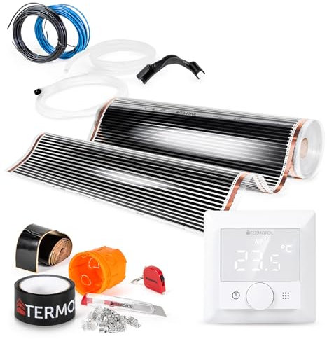 Termofol Elektrische Fußbodenheizung Heizfolie 230V - mit Thermostat H5 - Leistung 140 W/m2 - Oberfläche 6m² - Fussbodenheizung Elektrisch Komplettset fur Fußboden-, Wand- oder Deckenheizung