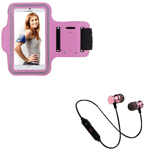 Pack Sport pour Motorola Moto e20 Smartphone (Ecouteurs Bluetooth Metal + Brassard) Courir T8 (Rose)