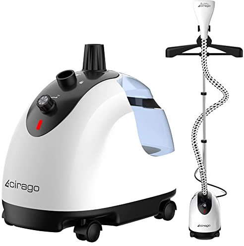 Clothes steamer upright professional heavy garment steamer 1.2 liters (40 fluid ounces) water tank, 2-stage steam control with brush, clothing hanger, anti-scald gloves