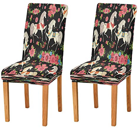 KAAVIYO Prinzessin Gänseblümchenpferd Cover Stretch Esszimmerstuhl Schonbezug Cover Protector für Küche Restaurant Dekor 2 Stück