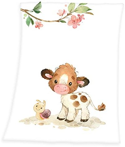 Herding Süßes Kälbchen Soft-Peachdecke, 75 x 100 cm, 100% Polyester, Mehrfarbig