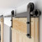Schiebetürbeschlag Doppeltür 183cm Schiebetüren Schiebetürsystem Komplettset Laufschiene Rollen Set Schwarz für 2 Holztür 45cm Breit, Kleine Rolle in I-Form