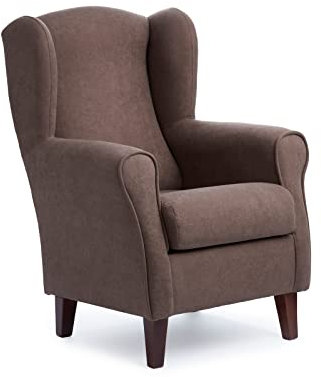 Sillonea - Ohrensessel Rom, Kleiner Sessel für Wohnzimmer, Lesesessel, ideal zum Fernsehen/Lesen, Maße: 100 x 74 x 77 cm, Bezug mit schmutzabweisendem Stoff, Braun, Walnuss