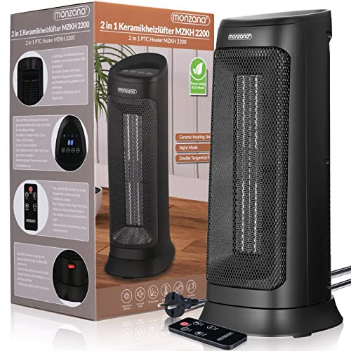 Monzana® Electric Heater 2000W | 2-in-1 Portable Ceramic Fan Heater for Home & Office | Energy Efficient Space Heater with ECO Mode, 4 Heat Settings, Remote Control, Timer & 120° Oscillation