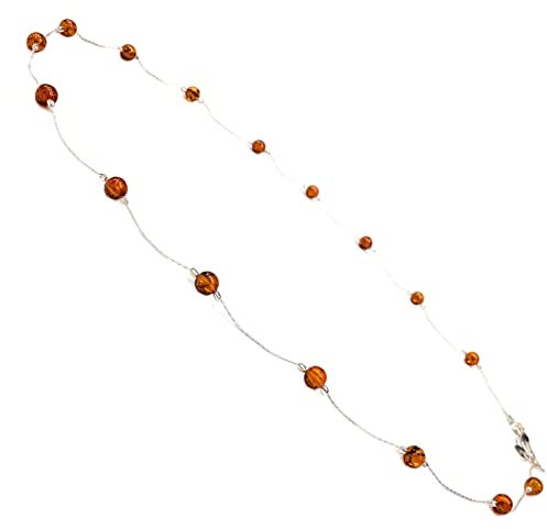 Halskette Damen Sterling Silber 925 mit Bernstein Kugeln 4mm, 45cm oder 50cm verfügbar, echter baltischer Bernstein, Bernstein Schmuck Kollektion W 22/23 (Braun Karamell, 45)