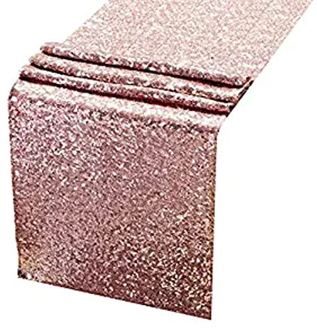 11,8x118 Zoll Pailletten Tischläufer, Glitzer Tischwäsche, Läufer, Glitzernde Pailletten Läufer, Rechteckiger Tischläufer, Stoff für Partys, Hochzeiten, Geburtstagsfeiern(Roségold)