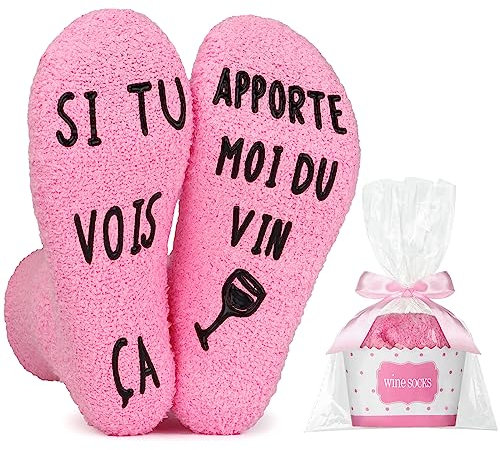 Pcuntslo Chaussette Fantaisie Humour Personnalisé, Chaussette Rose Chaude Hiver Imprimé Lettres pour Femme Maman, Cadeau Chocolat Cupcake pour Saint-valentin Noël Fête des Mères Anniversaire(Pink-2)