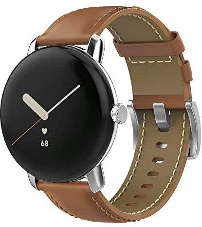 MoKo Leder Armband Kompatibel mit Google Pixel Watch 3 41mm/Pixel Watch 2/Pixel Watch, Echtes Leder Ersatzarmband Uhrenarmband für Damen und Herren, Hellbraun