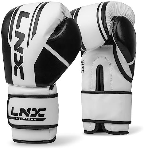 LNX Boxhandschuhe Performance Pro 10 12 14 16 Oz - ideal für Kickboxen Boxen Muay Thai MMA Kampfsport UVM (Ice White/Black (101), 16 Oz)