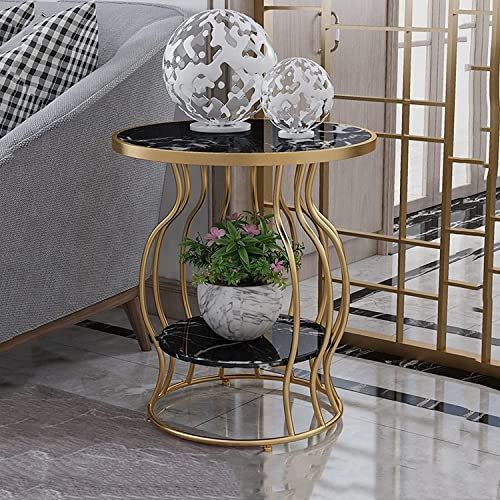 Tables Basses Rondes, Dessus Rond Moderne en Faux marbre avec étagère de Rangement à 2 Niveaux pour Salon Canapé Moderne Table Décorations pour la Maison,Blanc