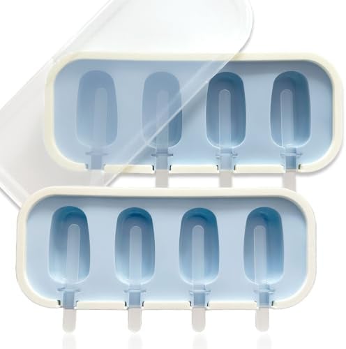 2er Set Silikon Mini Eis am Stiel Formen mit Deckel aus Kunststoff inkl. 12x Stiele aus Kunststoff Eisformen Stieleisformen Stabeisformen (2x Blau)