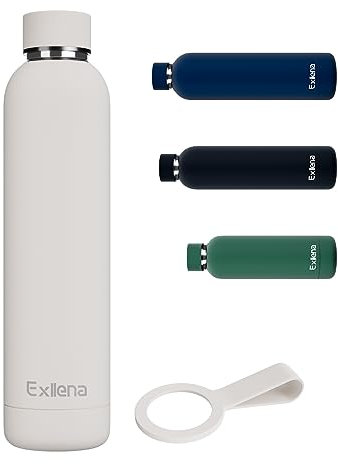 Exllena Trinkflasche Edelstahl 750ml - Hochwertige Thermosflasche Mit Silikongriff für Sport, Büro und Reisen - 24 Stunden Kühlfunktion - 12 Stunden Warmhaltefunktion - Auslaufsicher (Weiß)