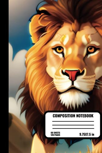 Lion Composition Notebook: Face of Lion 120 Pages, Wide Ruled, For Girls, Boys, kids, teens, and adults