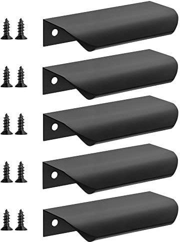 Malimali 5 Pack Black Kitchen Cupboard Edge Pulls for Cabinets and Drawers, 80mm Wardrobe Door Handles Modern Aluminum Bathroom Cabinet Handles, Matte Black
