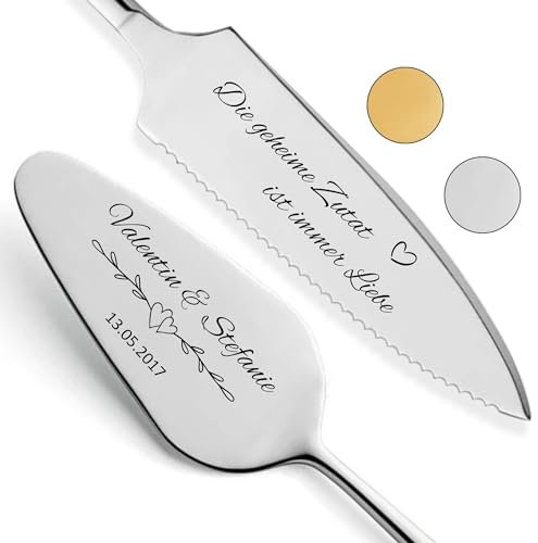 SMARTEON Cake-Server Set Geheime Zutat mit Tortenmesser und Personalisierter Gravur – Hochzeitsgeschenke für Brautpaar, Geburtstag, Jubiläum, Geschenkidee für Paare – Silber Set in Geschenkbox