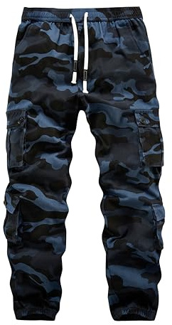 APTRO Pantalones cargo para hombre, diseño de camuflaje, cintura elástica, pantalones largos de algodón, pantalones de chándal con 8 bolsillos LT23