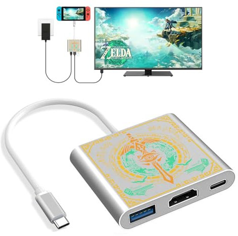 Aiaabq Switch Docking Station for Nintendo Switch,Portable Switch Dock with HDMI TV USB 3.0 Port and USB C for with Nintendo Switch OLED/Steam Deck/MacBook and More Type C Adapter (Great Sword)