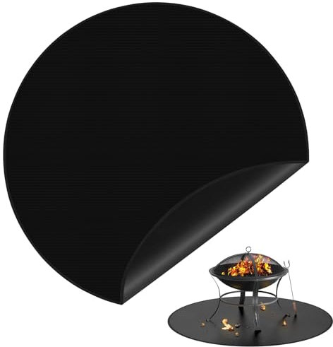 DBREAKS Feuerfeste Unterlage 91cm, Rund Grillmatte Bodenschutz, Feuerfeste Matte für den Innen- und Außenbereich, Silikon-Glasfaser Hitzeschutzmatte, Grillmatten für Kamin, Boden, Rasen, Schwarz