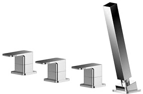 Balterley Bath Mixer Tap with Shower Kit, 3 Lever Square Bath Filler Tap, 4 Tap Holes, No Spout, Rectangular Head Showers for Bathrooms, Bathroom Taps with Shower Head - 90 x 152 x 54mm (Chrome)
