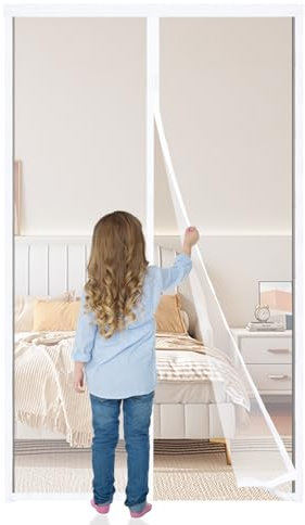 Magnetic Fly Screen Door 60x180cm,Anti Mosquito Mesh Fly Curtain Nets,Easy to Install, Without Drilling,Keep Fresh Air in,Ideal for Patio Balcony Living Room,White