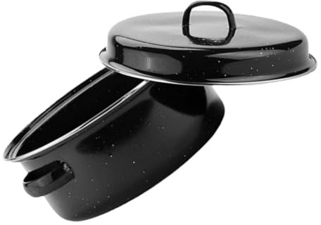Luxshiny Home Cooking Pot Enamel Roasting Pan Lid Multi-Function Barbecue Cooking Pot for Family Gatherings Camping and Daily Baking Heat-Resistant Design