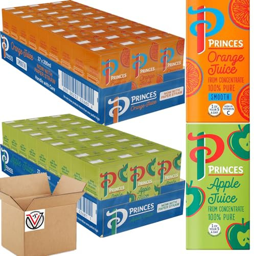 Generic 27 x Princess Orange, Apple Juice From Concentrate 100% Pure Summer Juice Carton 200ml (Full Box) | Pick Any Flavour