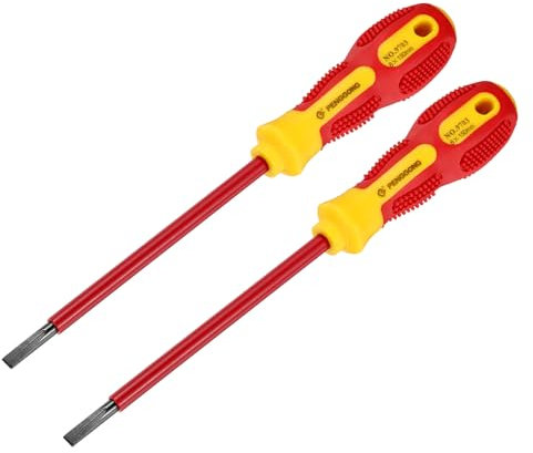 sourcing map 2pcs 1000v Insulated Electrician Screwdriver 6x150mm CR-V Magnetic Slotted Flat Head Insulation Screwdrivers