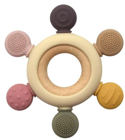 WMUVAZA Zahnen und Greifling Nursing für Babys, Zahnen Nursing Zubehör, Baby Zahnen Spielzeug aus Silikon, Beißring Baby, BPA-frei, für 3+ Monate Babys Kleinkinder, Mehrfarbig