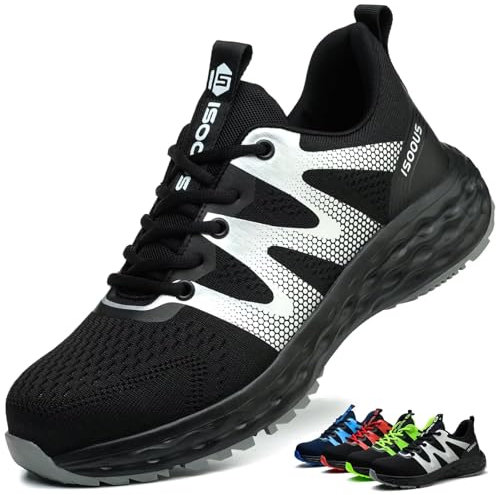 Scarpe Antinfortunistiche Uomo Donna Leggere Scarpe da Lavoro Comode Scarpe Sicurezza con Punta in Acciaio Traspiranti Nero 47 EU