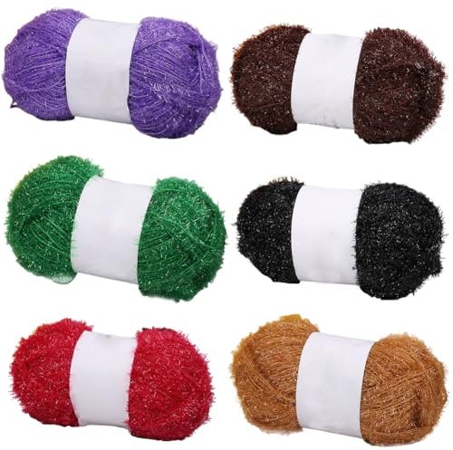 6 Skeins 50g Sparkly Scrubby Yarn for Dishcloths 100% Polyester Yarn Quick Dry Dishcloth Crochet Knitting Yarn Assorted Color Scrubby Crochet Yarn