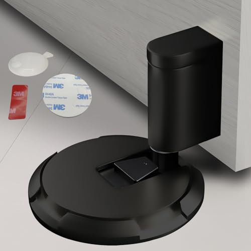 HOOFUS No Magnetic Mechanical Floor Door Stopper,Adjustable Door Holder,with Heightening pad for Door Gaps up to 1.2 Inch in Height,Nail Free or Screws (Matte Black, 1 Pack)
