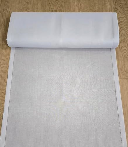 Tissu pour Rideau Brise-bise vitrage Voilages - vendu au mètre - blanc - finition Ajour sur les bords - largeur de 35 cm à 90-70 cm