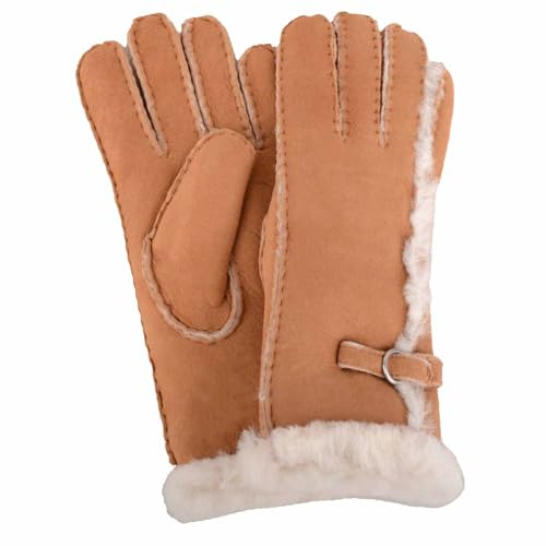 SNUGRUGS Womens Sheepskin Glove with Wool Out and Buckle Detailing