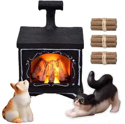 Johiux Wichtel Zubehör Weihnachten LED Wichtel Feuerstelle,Puppenhaus Wichtel Kamin Miniatur Stadtflamme Mini Lagerfeuer Zubehör,Miniatur Weihnachten Lagerfeuer.