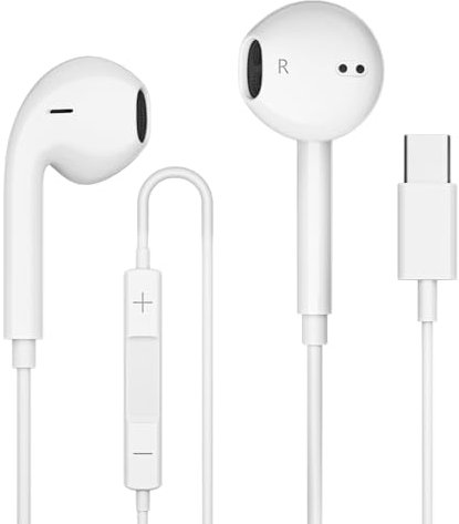 JYCHEYI White USB C Headphones Wired for iPhone 15 Series, for iPad Pro Air 5/4/Mini 6/iPad 10th, Type C Earbuds for MacBook Pro/air, Control Microphone, Volume, Music, 1 Pack