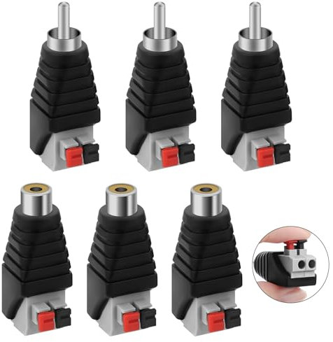 AXFEE 6PCS RCA to Speaker Wire Adapter, RCA-Male and Female to AV 2 Screw Female Adapter, Phono Jack Rca Speaker Wire Connectors, Video Audio Spring Press Type Balun Suitable for CCTV