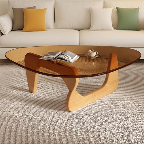 Moderner Couchtisch aus Glas für Wohnzimmer, kleiner Couchtisch aus der Mitte des Jahrhunderts, stilvolle Couchtische, geeignet für Schlafzimmer, Wohnzimmer, Empfang, Bürotische (Holz/Braun, klein)