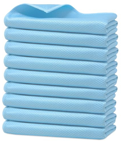 Towelogy Pack of 9 Microfibre Glass Cleaning Cloth Perfect for Windows & Mirror Surfaces Polishing Fish-scale Pattern Lint Free | Standard Size 30x30cm (9, Aqua Blue)