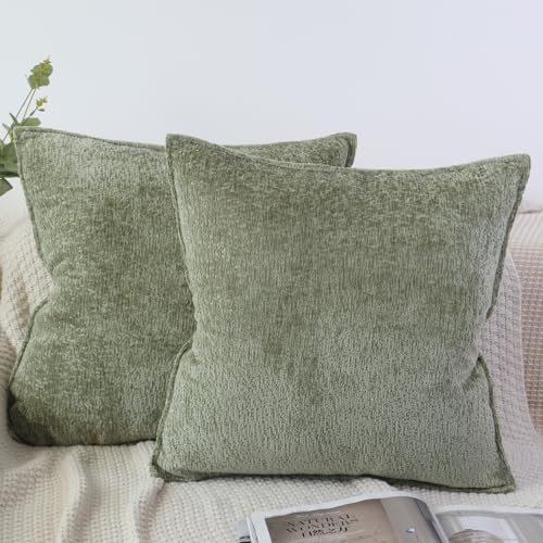 OYIMUA 2er Set Kissenbezug 50x50 Grün Chenille Kissenbezüge Textur Dekorativ Sofakissen Edel und Luxus Kissenhülle Weiche Kuschelkissen Deko Aesthetic Pillow Cover
