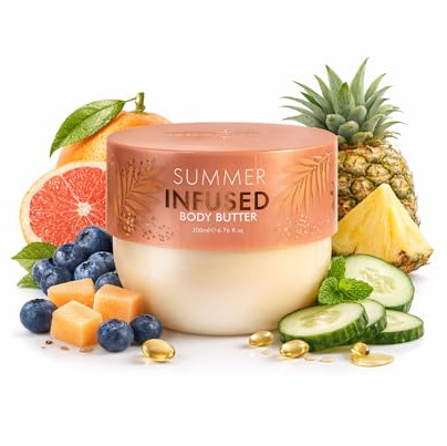Bellamianta Summer Infused Body Butter Moisturiser Shea & Cocoa Butter | Sweet Almond, Hyaluronic Acid, Vitamin E, Pro-Vitamin B5, Oil-Free Formula, 200ml