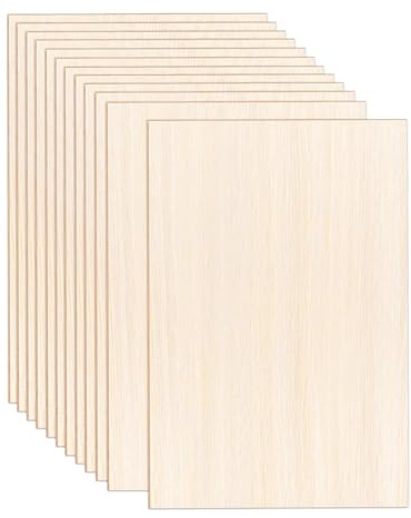 Bosiyrggrl 12 Pack Sheets 12 X 8 X 1/13 Inch Thin Plywood Wood Sheets Unfinished Wood Squares Boards