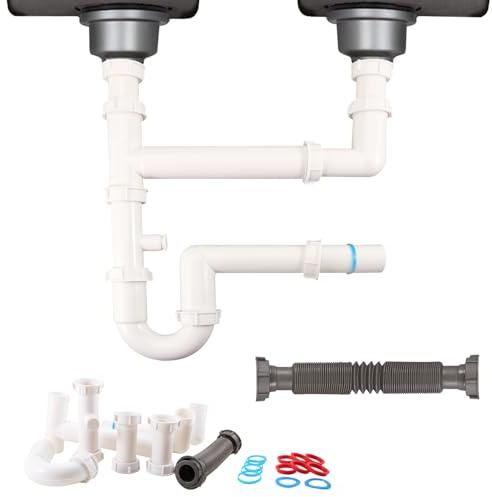 QruiLanTu Universal 1-1/2 Küchenspülen-Ablaufset, platzsparender Küchenablauf-Siphon mit einziehbarem flexiblem Schlauch, komplettes Spülbecken-Ablaufrohr-Austauschset (DIY-Installation)