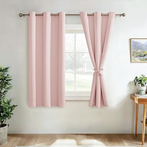 JIUZHEN 2er Set Verdunklungsvorhänge Vorhang Blickdicht Ösen H137 x B117 cm | Blush Rosa Gardinen kinderzimmer junge mit Raffhalter Thermovorhang Kältechutz gegen Kälte und Hitze, Wohnzimmer Schlafzimmer