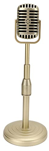 VELATEMOR Simulation Old Fashioned Microphone Prop Model, with Stable Base and Support Rod Retro Style Mic Prop Set for Photo Studio Photography (Gold)