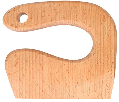 BOROCO Kids Wooden Cutter Safe Vegetable Fruit Knife Toy Montessori Kitchen Tools for Toddlers Aged 2 8 Natural Beech Solid Wood Material Ergonomic Design (Round Handle Type)