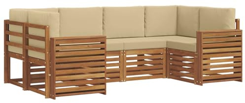 vidaXL Sofagarnituren 6 pcs Natur und Beige Massivholz Akazie, Garten und Terrasse, modernes Outdoor-Sofa, gemütliche Lounge, langlebige Sitzgruppe
