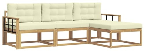 vidaXL Outdoor-Sofagarnitur mit Kissen 4 pcs Weiß und Creme Polyester, Moderne Garten-Sofagarnitur, wetterfest, Bequeme Loungemöbel, stylische Sitzmöglichkeiten für den Hof